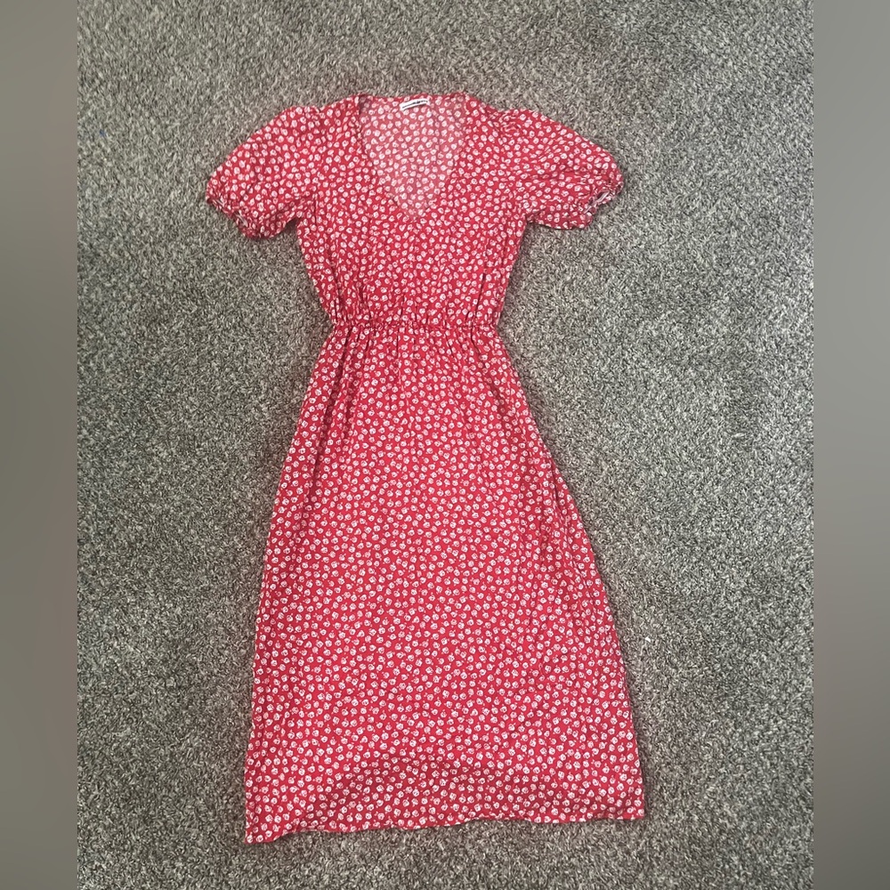 Reformation red lyocell dress with white flowers extra small